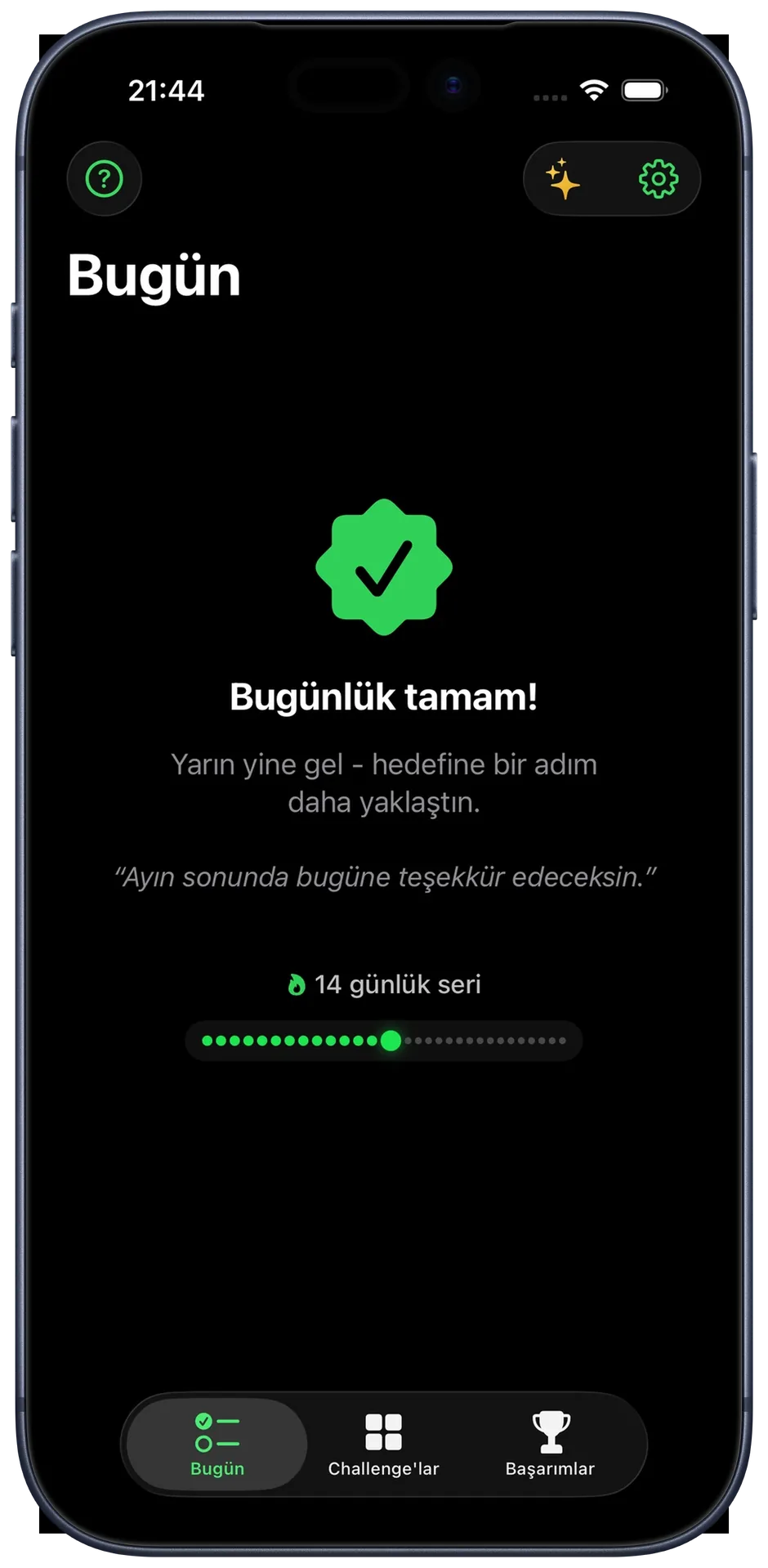 Seri görünümü: dolan bir nokta dizisi, üst üste 14 gün