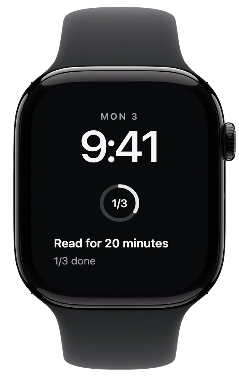 Apple Watch complications: One done, two left to go. With several active challenges, the ring shows today's progress. Here, one of three goals is checked off.