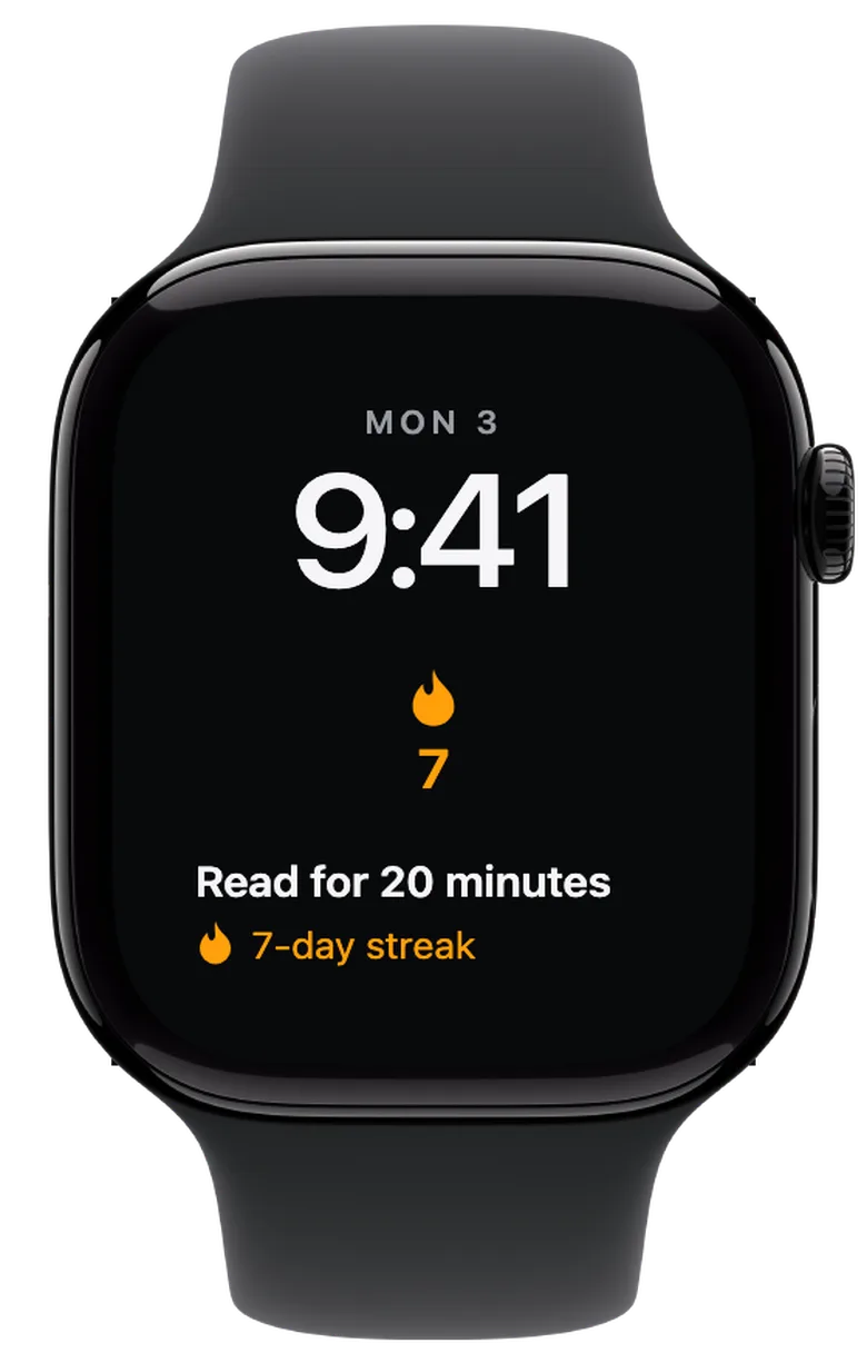 Apple Watch complications: Keep your streak in view. The flame and the number 7 stand for seven completed days in a row. The rectangular view also shows which challenge the streak belongs to.