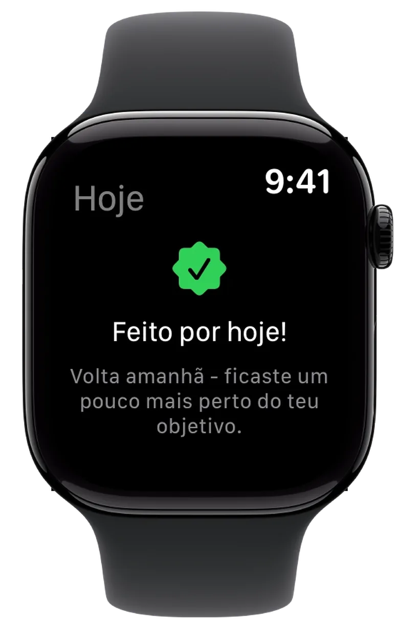 Apple Watch com a mensagem «Feito por hoje!» depois da última marcação
